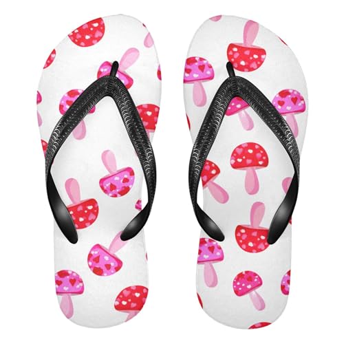Burbuja Pink Red Mushrooms Flip Flops for Women Men, Soft Thong Sandals Rubber Slippers for Pool Beach Essentials