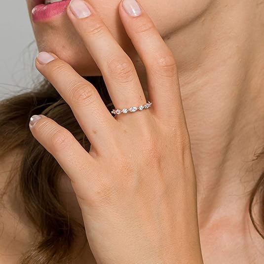 J.F 1.50 Ct Marquise&Round Cut Simulated Diamond Band Engagement Wedding Rings Set In 14K White Gold Plated2