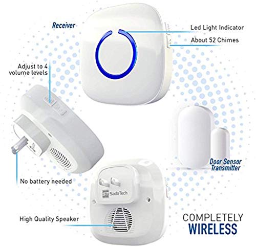 Hands-Free Door Chime or Window Alert with Magnetic Sensors, Activates When Door or Window is Opened, Door Open Chime or Window Alert, 2 Mini Discrete Door Sensors + 1 Plug-in Receiver