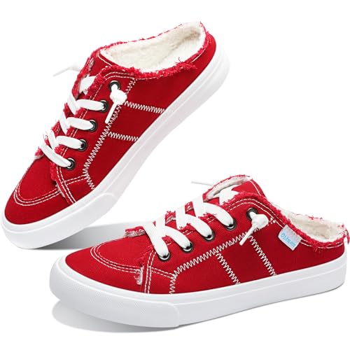 Image of Obtaom Women Canvas Mules Memory Foam Clipper Fashion Sneakers Comfortable Slip-On Mule Backless Holiday Shoes