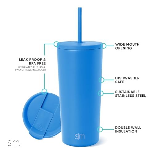 Image of Simple Modern Insulated Tumbler with Lid and Straw | Iced Coffee Cup Reusable Stainless Steel Water Bottle Travel Mug | Gifts for Women Men Her Him | Classic Collection | 20oz | Supersonic Blue