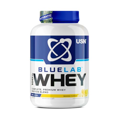 USN Blue Lab Whey Protein Powder, Banana Flavour, Premium Dietary Supplement With Over 24g Protein, Contains Whey Isolate & BCAAs, Post Workout Lean Muscle Growth, Protein Shake Drink Mix – 2kg