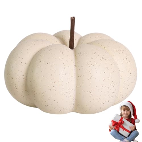 HUNYA Citrouille en céramique Blanche,Citrouille en céramique, citrouilles rustiques de Ferme | Citrouilles de décoration de cheminée pour Halloween, Arbre d'automne, Arbre de Noël, fête de