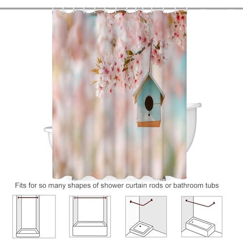 Rideau de douche rose esthétique grand format 240x200 cm fleurs de cerisier polyester - 8