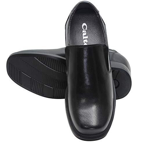 CALTO Men's Invisible Height Increasing Elevator Shoes - Black Leather Slip-on Lightweight Casual Loafers - 3.6 Inches Taller - K31714 - Size 9 D(M) US4