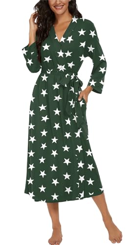 Image of VINTATRE Robes for Women Long Knit Bathrobe XS-4XL | 3 /4 Sleeve Bathrobes with Pockets, Stretchy and Lightweight Fabric, Inner Tie and Fixed Outer Belt, Mid Calf Length