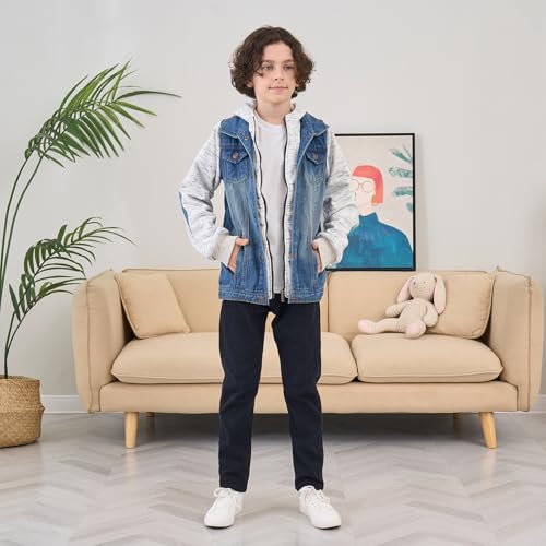 Mallimoda Kids Boys Girls Hooded Denim Jacket Zipper Coat Outerwear4