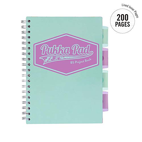 Image of Pukka Pad 5 Subject Spiral Notebook 3-Pack - 200 Pages, 100 Sheets of 80GSM Paper with Repositionable Dividers & Perforated Edges for School & Office Planning & Organization - B5-7 X 10, Pastel