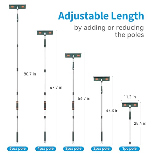 Image of Window Squeegee 81 inch High Reach Extension Pole Window Cleaner Tool | Window Cleaning Kit with Rotatable Head, Bendable Head for Indoor Outdoor Car Sliding Door Shower Glass Cleaning