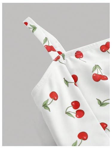 SweatyRocks Girl's Cherry Print A Line Midi Dresses Spaghetti Strap Swing Short Dress4