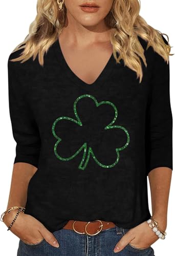 Image of Womens 3 /4 Sleeve V Neck Valentine T Shirts Love Heart Printed Graphic Tee Tops