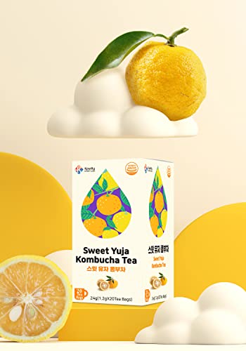 Kpurity Sweet Yuja Kombucha Tea 20 Tea Bags Probiotics Prebiotics Support Gut Health Immune System Antioxidant Sparkling Fermented Powder Mix Beverage #TOP2