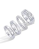 PAVOI Rhodium Plated Stackable Rings for Women | Dainty Stackable Gold Ring Set of Four with Cubic Zirconia Multi-Bands | Trendy Fashion Jewelry - White, Size 7