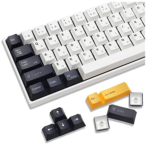 HITIME Japanese Keycaps, Black White Keycaps, Suitable for RK68 / ALT 67/Womier66 / GK64 / RK61 Keyboard, 86 Key Set, Classic Cherry Profile PBT Keycaps (Yellow) Cover