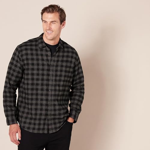 Image of Amazon Essentials Men's Regular Fit Long-Sleeve Flannel Shirt, Soft Brushed Cotton, Lightweight yet Warm