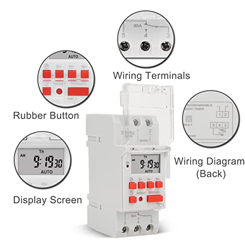 Digital Programmable Timer Relay, DC 24V 30A Weekly 12/24hrs T | Shop ...