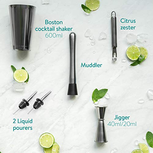 Navaris 11-delige roestvrij stalen cocktailset - Luxe cocktail shaker set - Met shaker, barmaatje, strainer, ijstang en… - Afbeelding 7