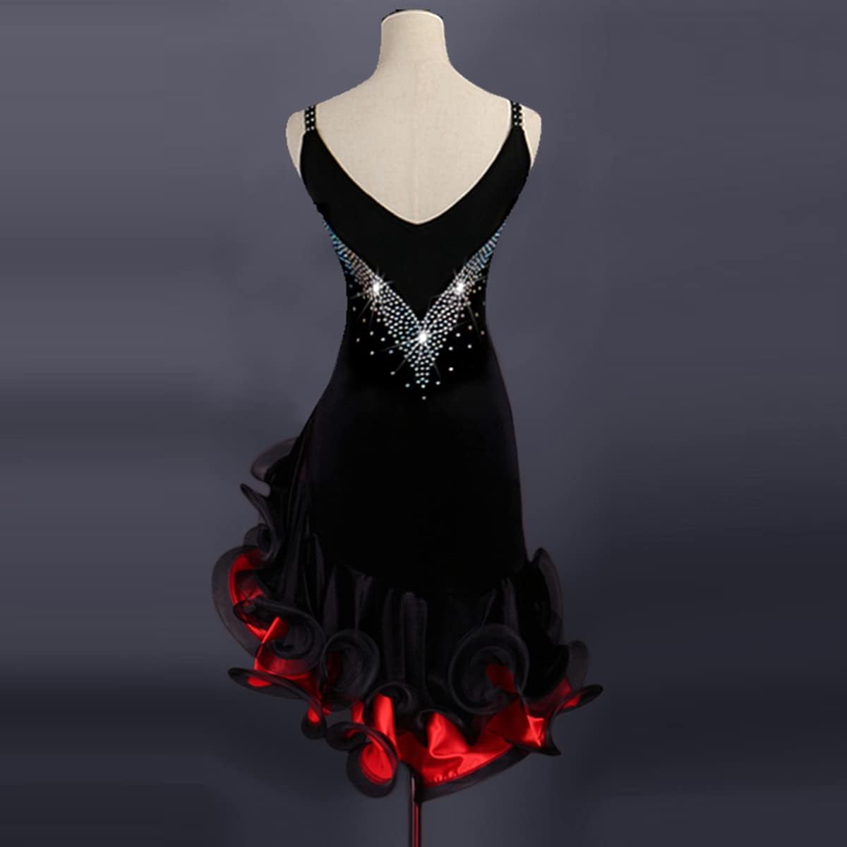 Women Halter Neck Latin Dance Dresses Black Latin Competition Dress Ballroom Rhinestones Salsa Samba Tutu Skirt