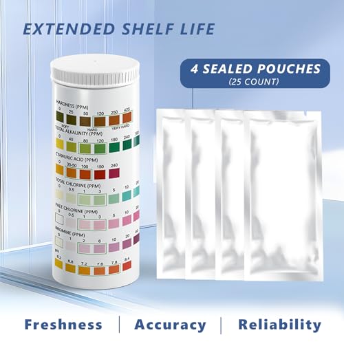 AssuTest Pool Test Strips - 7 in 1 Hot Tub & Spa Water Testing Kit, 100 Count, Accurate Pool Testing Kit for pH, Chlorine, Bromine & More
