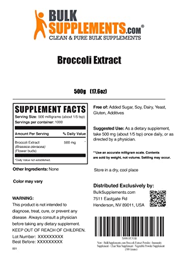Bulksupplements.com Broccoli Extract Powder - Vegetable Powder - Sulforaphane Supplement - Vegetable Supplements For Adults - Immunity Supplement - Broccoli Florets Extract (500 Grams - 1.1 Lbs) #TOP1