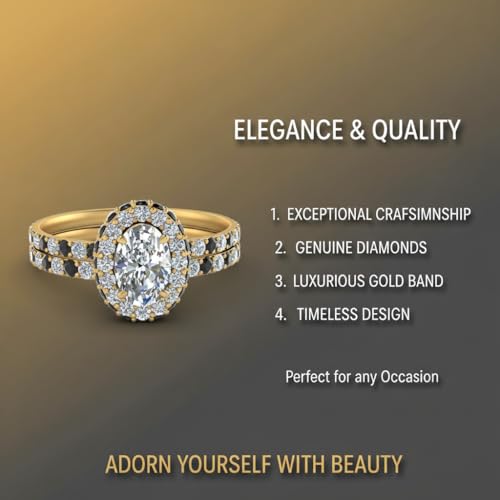 Image of Choose Your Gemstone Oval Halo Rollover Diamond CZ Wedding Ring Yellow Gold Plated Oval Shape Wedding Ring Sets Matching Jewelry Wedding Jewelry Easy to Wear Gifts US Size 4 to 12