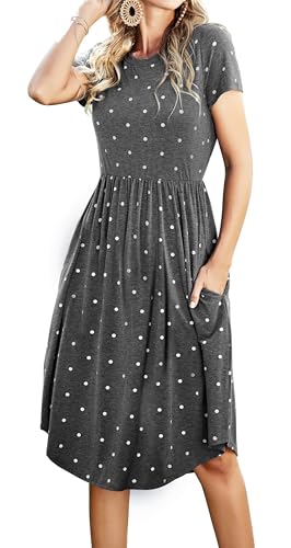 Image of Simier Fariry Womens Summer Modest Work Casual Midi Knee Dress Pocket Short Sleeve Teacher Outfits Spring Travel Clothes