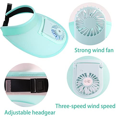 Sun Visor Hats With Fan-Three Temp Settings-Large Area Sun Protection,Visors For Women/Men/Kids,Adjustable Elastic Buckle (Blue) #TOP5