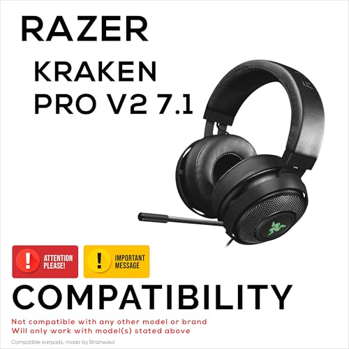 Almohadillas de repuesto para auriculares gaming Razer Kraken PRO V2 7.1, cuero PU y espuma viscoelástica para mayor comodidad, actualizadas, duraderas y de larga duración, marca Brainwavz miniatura 2