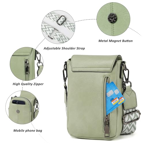 Image of TANTOMI Small Crossbody Bags for Women, Small Purses with Card Slots Phone Purse Wide Adjustable Strap (Light Green)