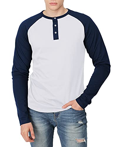 H2H Mens Casual Slim Fit Raglan Baseball Long Sleeve Henley T-Shirts NAVY (CMTTL077), US XL /Asia 2XL