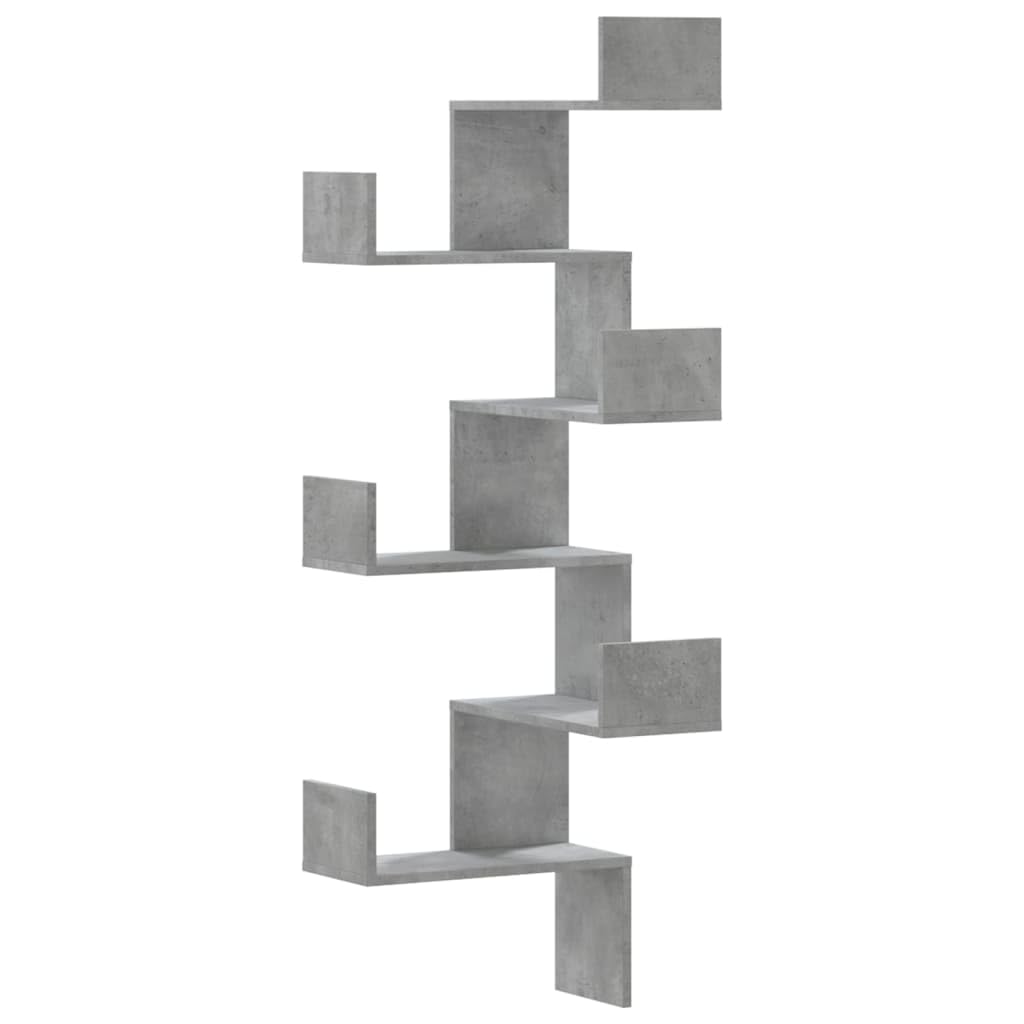 vidaXL Estantería de Pared de Esquina Madera Gris hormigón 45x45x147cm, Estante de Esquina, Estante montado en la Pared, Estante de exhibición de Pared