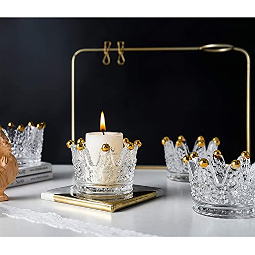 Crown Glassware Candle Holder,Tea Light/Tabletop Candlestick Ornament,Crystal Glass Jewelry Ring Holder,Ideal Gift For Weddings Party Favor Home Decor Set Of 6 (Golden, 6Pcs) #TOP2