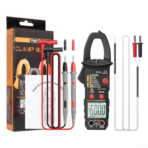 Pince multimètre numérique pour mesure de courant AC jusqu'à 600 A avec plage automatique TRMS et fonctions de test électrique multifonction (noir)