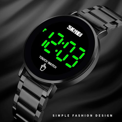 Gosasa Touch Screen Digital LED Waterproof Men Womens Sport Casual Stainless Steel Wrist Watch (B Black)