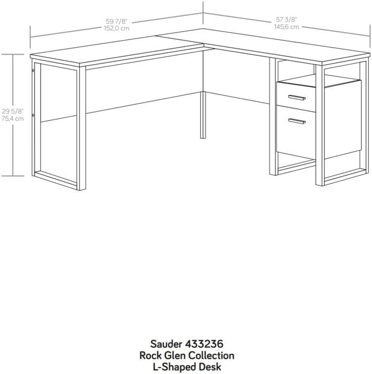 Vista 3 de Sauder Rock Glen Escritorio de madera y metal en forma de L en roble místico
