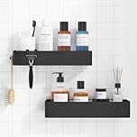 Kitsure 2 Pack Rustproof Shower Caddy - 2 Shelves, Drill-Free & Quick-Dry Shower Organizer, Rustproof Bathroom Shelves with 4 Hooks, Large, Black