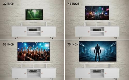 Image of Alpine Willow 6 feet TV Stand Wooden (DIY Assembly) | TV Stand Table for 32-75 Inch TVs | TV Unit for Living Room | TV Entertainment Unit | TV Cabinet with Storage -180x40x65 cm (Frosty White)