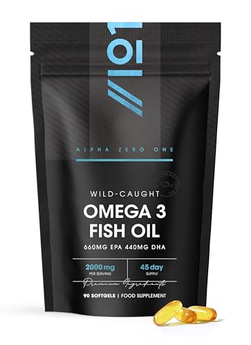 Omega 3 Wild-Caught Fish Oil 2000mg - 660mg EPA 440mg DHA - 90 Softgels - No Additives Resealable and Recyclable Pouch by Alpha01