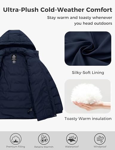 wantdo Men's Puffer Jackets Hooded Bubble Coat Warm Waterproof Windbreaker Jacket (Navy,Small) — view 4