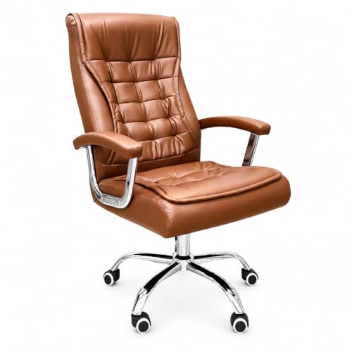 Cadeira de Escritório Presidente Executiva Marrom com Molas Ensacadas, Encosto Alto Acolchoado, Altura Regulável, Giro 360°, Braços Revestidos e Base Cromada com Rodízios (MARROM)