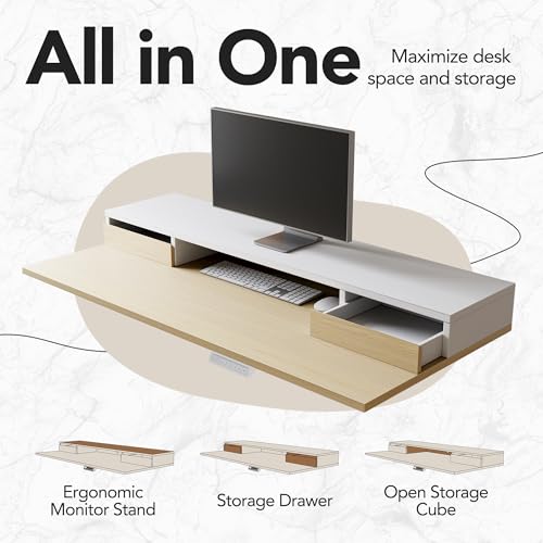 Image of HUANUO Electric Standing Desk with 6 Drawers, 55 Inch Height Adjustable Stand Up Desk with Storage, Computer Workstation Compatible with Monitor Stand for Home Office, Light Walnut