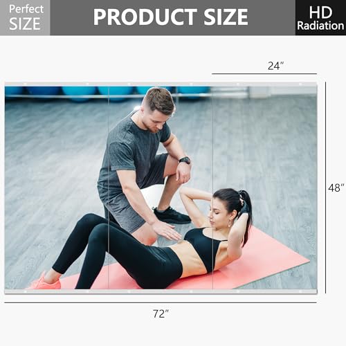 Home Gym Mirror for Wall,48x24x3PCS Full Length,Glass Frameless Body Large Mirror for Home Gym,Workout,Bedroom,Garage(Silver)