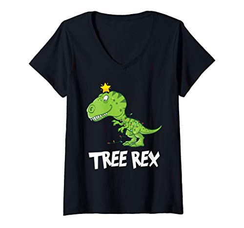 Donna Christmas Dinosaur Tree Rex Pajamas Men Boys Kids Xmas Gifts Maglietta con Collo a V