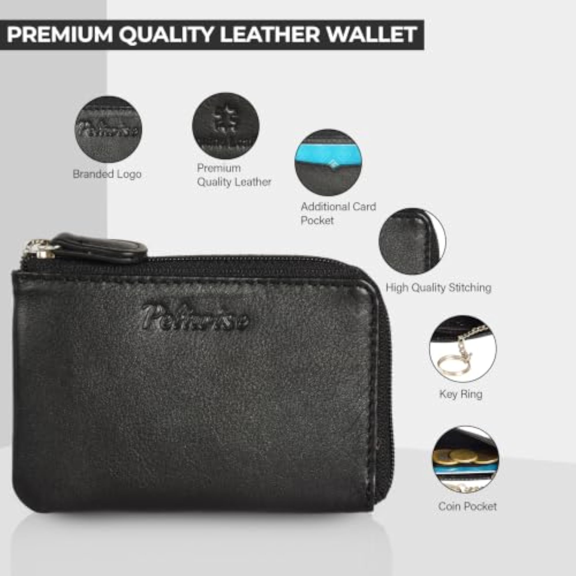 Black Genuine Leather Coin Purse, Compact Mini Wallet Pouch