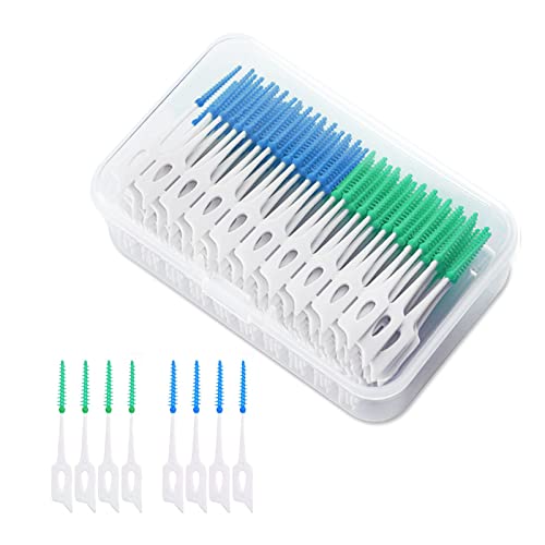 VIKSAUN 200 stuks tandzijde plectrums interdentale borstel flosser sticks, interdentale borstels, siliconen tandplectrums, mondschone siliconen floss tandenstoker reinigingsgereedschap (blauw groen)