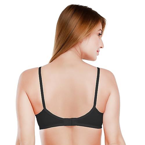 Image of DAISY DEE Women's Girls Cotton Non-Padded Wirefree Seamless Full Coverage Comfortfit Everyday Use T-Shirt Bra (Black & Skin Size-30B) - Pack of 2 - NDSZN