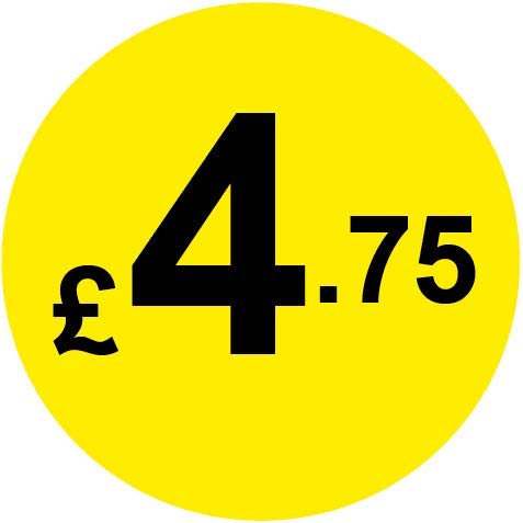Permanent Adhesive - Black & Yellow 30mm Price Stickers/Labels from 10p to £5.25, 200, £4.75 — image 1