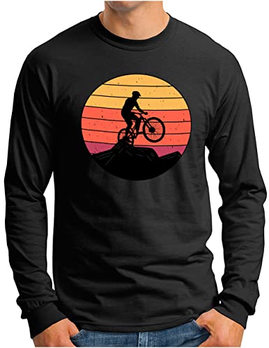 T-shirt rétro à manches longues pour homme VTT coucher de soleil noir S-4XL