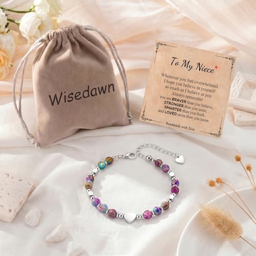 Image of Gifts for Women & Girl, Healing Natural Stone Beads Heart Bracelets with Quote Card, Back to School Valentines Mothers Day Graduation Christmas Birthday Gifts
