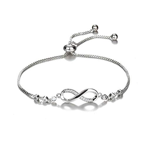 SMCTCRED Plata de Ley 925 Fashion Lady Charms Pulsera Pulsera de circonio cúbico Infinito Pulseras para Las Mujeres Regalo de la joyería (Plata)